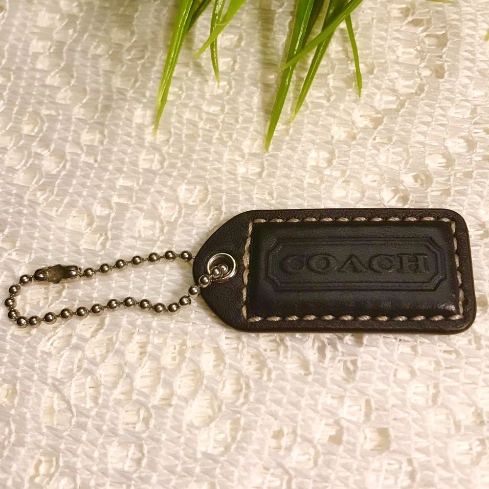 2” COACH Chocolate Brown Leather Hangtag Bag Keychain FOB Bag Charm